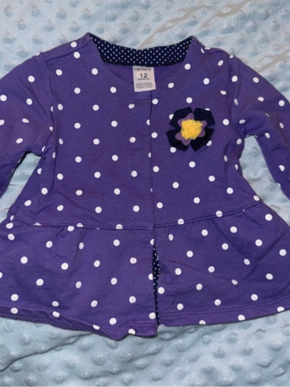 Carter's Purple Polka Dot Long-Sleeve Peplum sweater with Flower Accent
